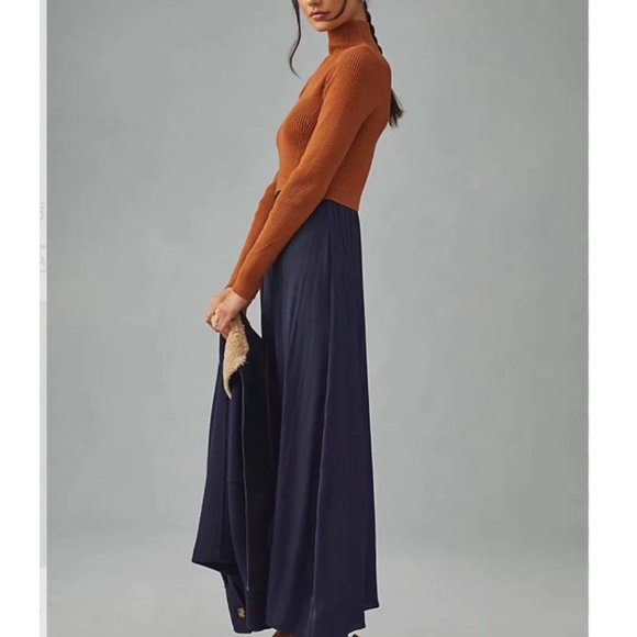 NEW Anthropologie The Thea Twofer Sweater Dress XXSmall/Medium Tan/Navy - Picture 3 of 8